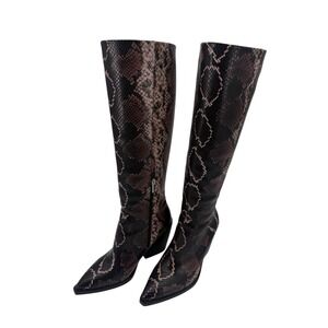 Vince Camuto Gravana Snake Print Knee High Boots Size  7.5 Brown Pointed Toe New